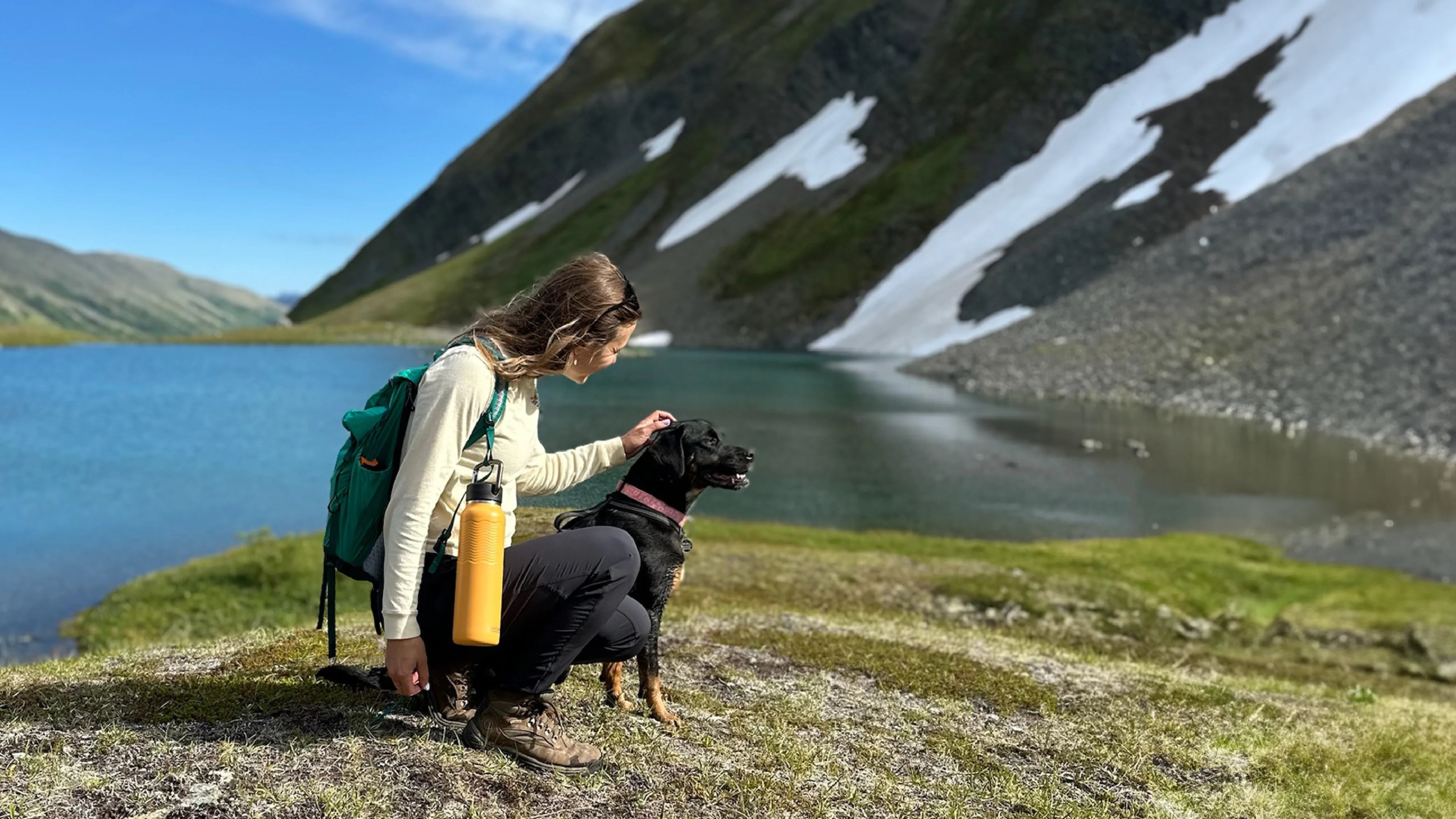 Carabiner Bottle Woman Outdoors With Dog